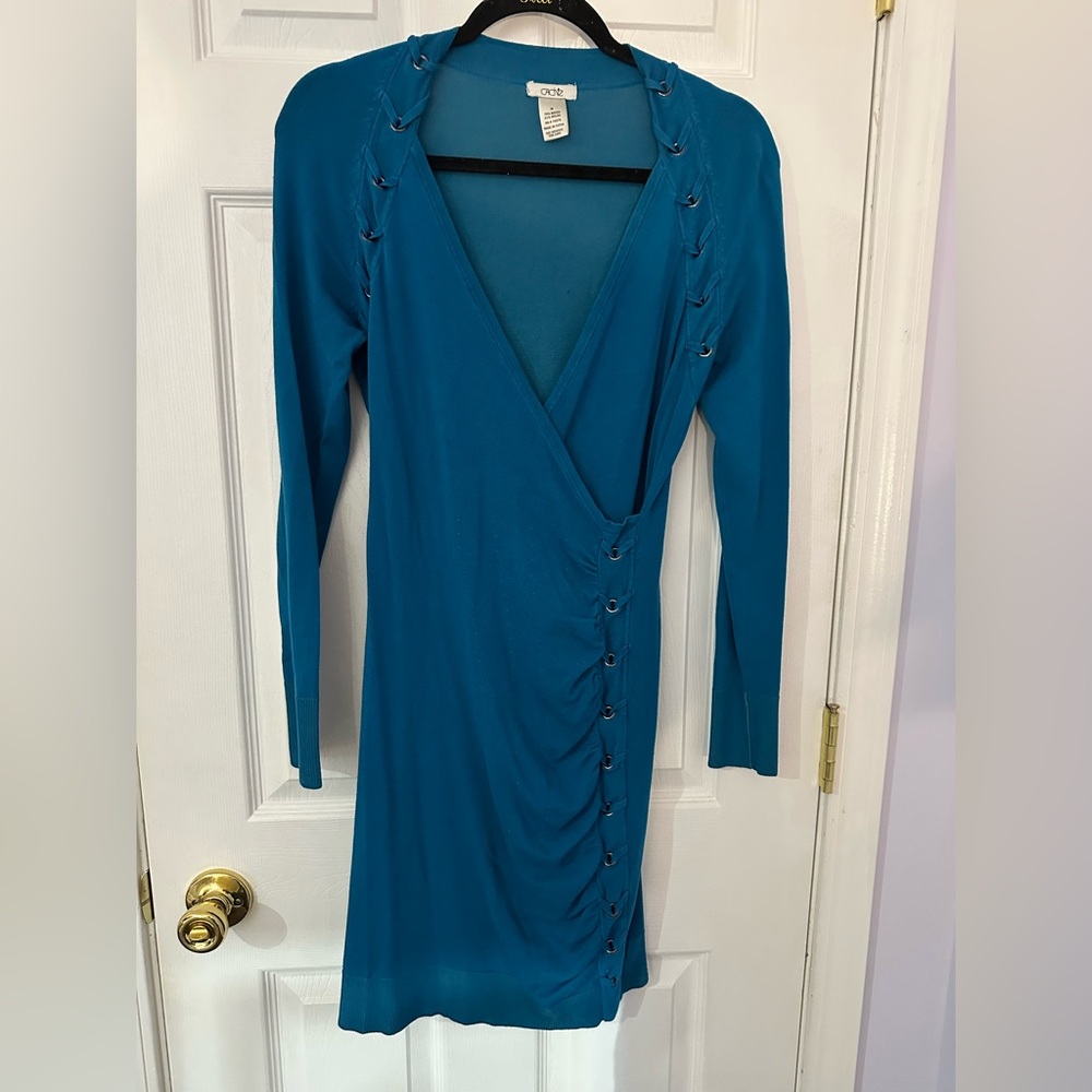 Cache Teal Long Sleeve Dress with Button Accents (M) - Picture 4 of 16